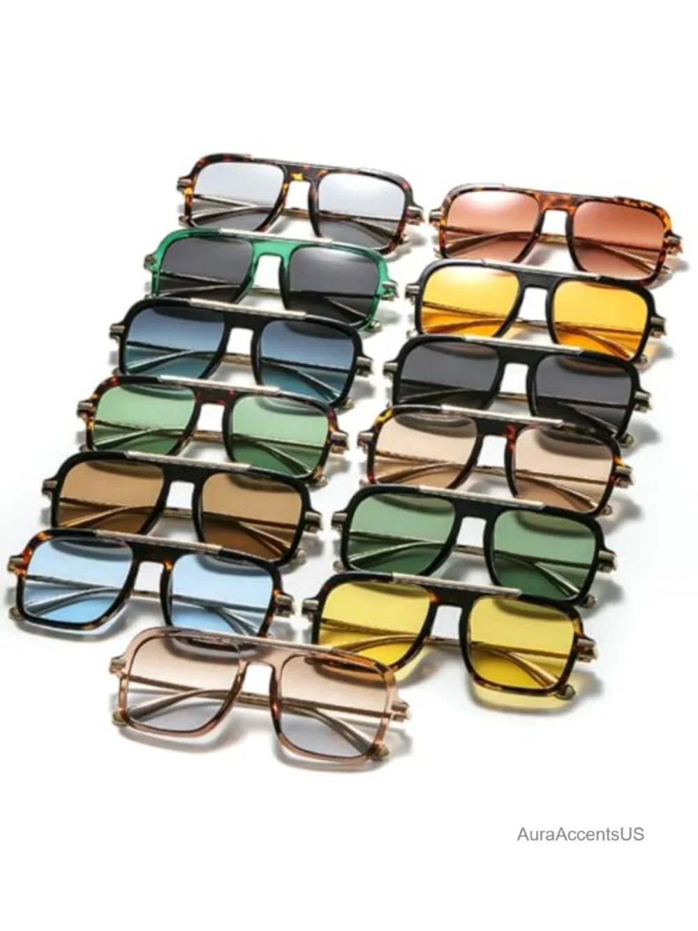 Retro Square Pilot Sunglasses Unisex UV400 Metal Temples Full Frame